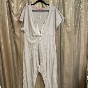 Free People Pillow Talk Henley Pajama Romper Ivory Cream Small NWOT